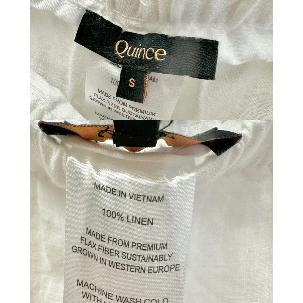 Quince 100% Linen Solid White Elastic Waist Pants Size Small Minimalist‎